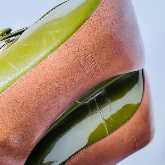 J.Crew Mona Double‑Strap Mary Jane Heels Green Leather Officewear Size 10 - Picture 7 of 10